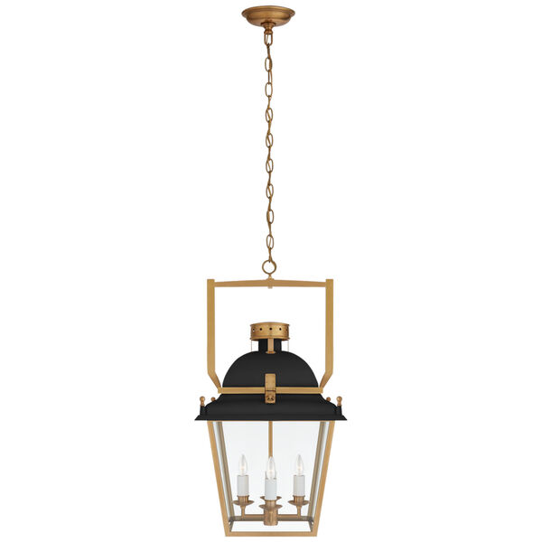 Coventry Small Lantern in Matte Black and Antique-Burnished Brass with Clear Glass by Chapman  and  Myers, image 1