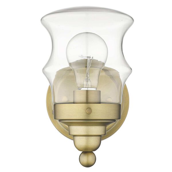 Keal Antique Brass One-Light Bath Sconce with Clear Glass, image 2