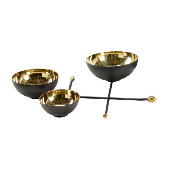 Polished Gold and Black Triple Cluster Bowls, image 1