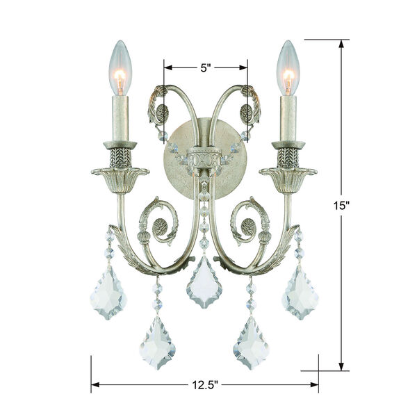 Regis Olde Silver Two-Light Wall Sconce with Hand Polished Crystal, image 5