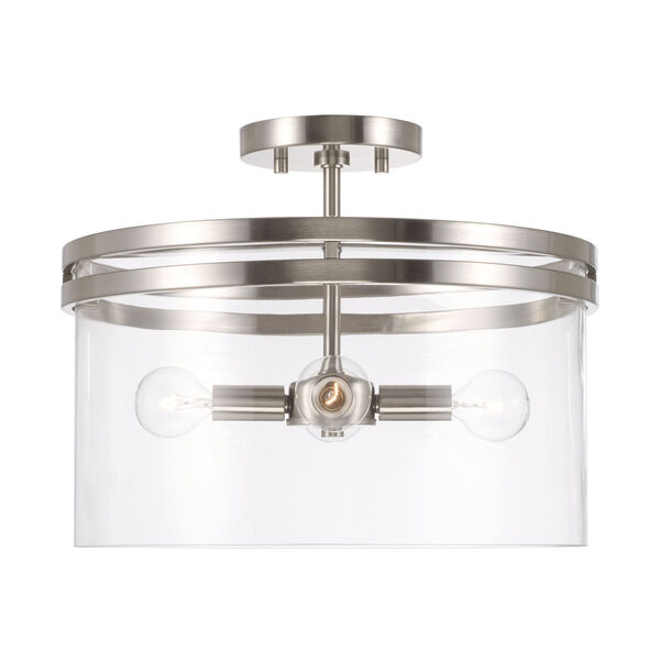 Fuller Brushed Nickel Four-Light Semi Flush Mount with Clear Glass, image 1