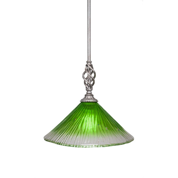 Elegante Aged Silver 12-Inch One-Light Pendant with Kiwi Green Crystal Glass, image 1