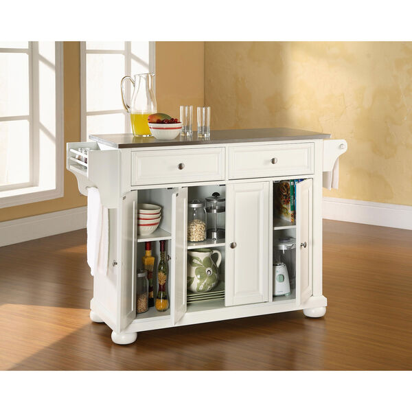 Alexandria Stainless Steel Top Kitchen Island in White Finish, image 4