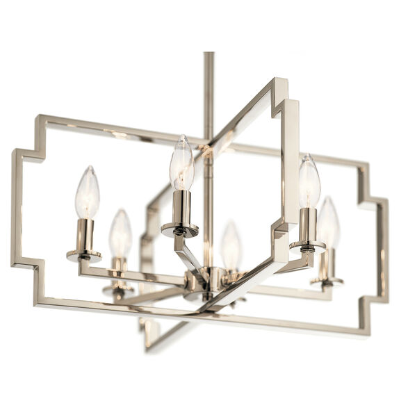 Downtown Deco Polished Nickel 22-Inch Six-Light Chandelier and Semi-Flush Mount, image 3