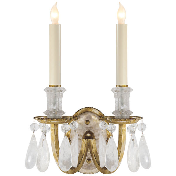 Elizabeth Double Sconce in Gilded Iron with Quartz by Thomas O'Brien, image 1