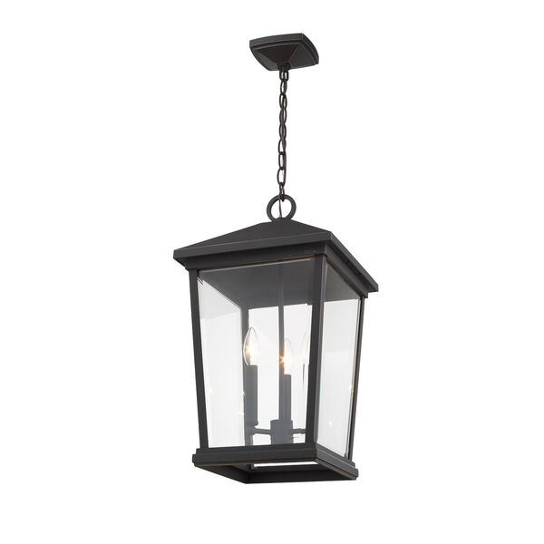 Beacon Oil Rubbed Bronze Three-Light Outdoor Pendant With Transparent Beveled Glass, image 3