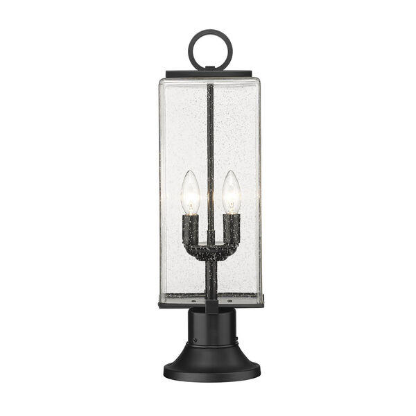 Sana Black Two-Light Outdoor Pier Mounted Fixture with Seedy Shade, image 3