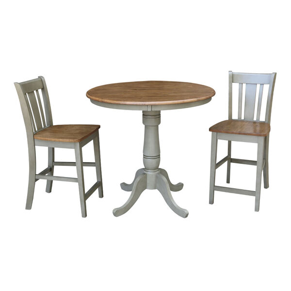 San Remo Hickory and Stone 36-Inch Round Pedestal Gathering Height Table With Two Counter Height Stools, Three-Piece, image 1