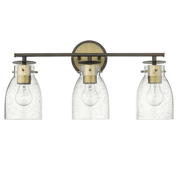 Shelby Oil Rubbed Bronze and Antique Brass Three-Light Bath Vanity with Clear Seedy Glass, image 2