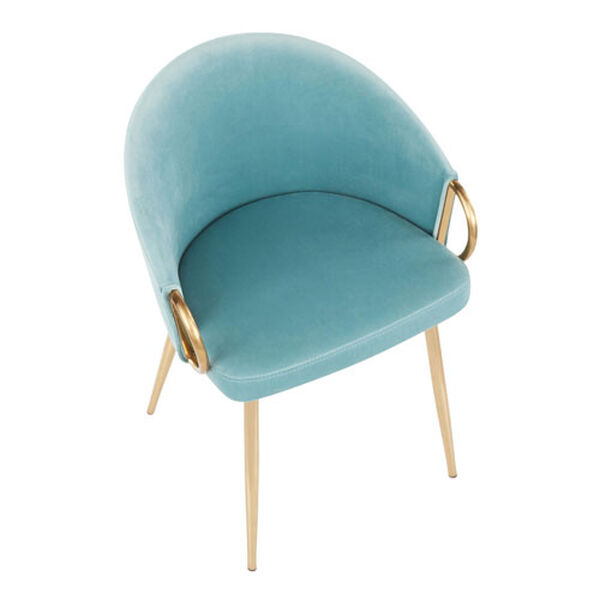 Claire Gold and Light Blue Velvet Rounded Low Backrest Chair, image 5
