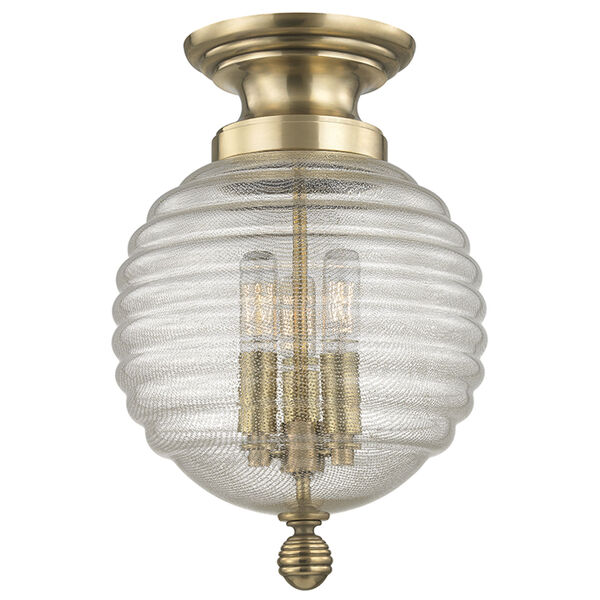 Coolidge Aged Brass Three-Light Flushmount with Clear Glass, image 1