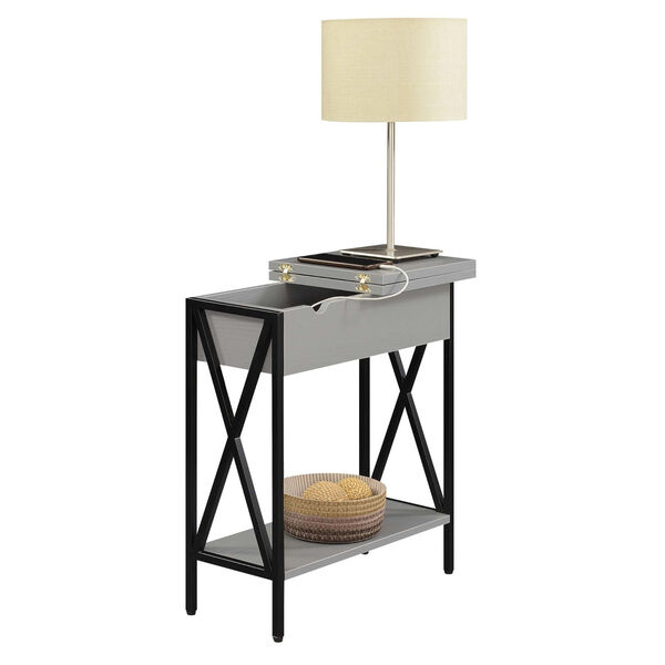 Tucson Gray Black Flip Top End Table with Charging Station and Shelf, image 3