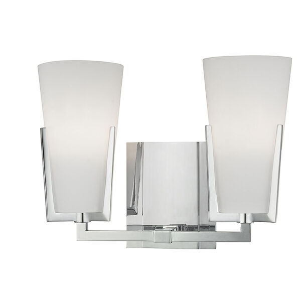 Upton Polished Chrome Two-Light Vanity Fixture with Mouth-Blown Glass, image 1