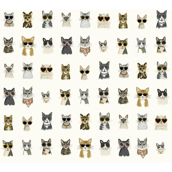 Grey and Gold Cool Cats Peel and Stick Wallpaper, image 1