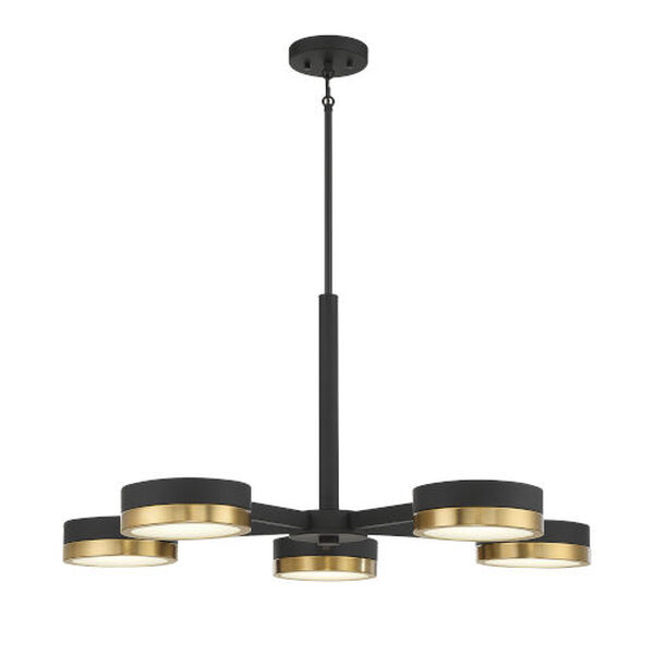 Ashor Matte Black and Warm Brass Five-Light Integrated LED Chandelier, image 1