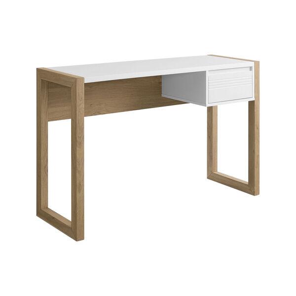 Ashton English Oak and Solid White Fluted Drawer Writing Desk, image 2