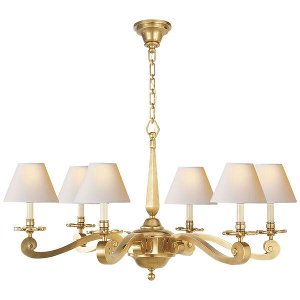 Myrna Chandelier in Natural Brass with Natural Paper Shades by Alexa Hampton, image 1