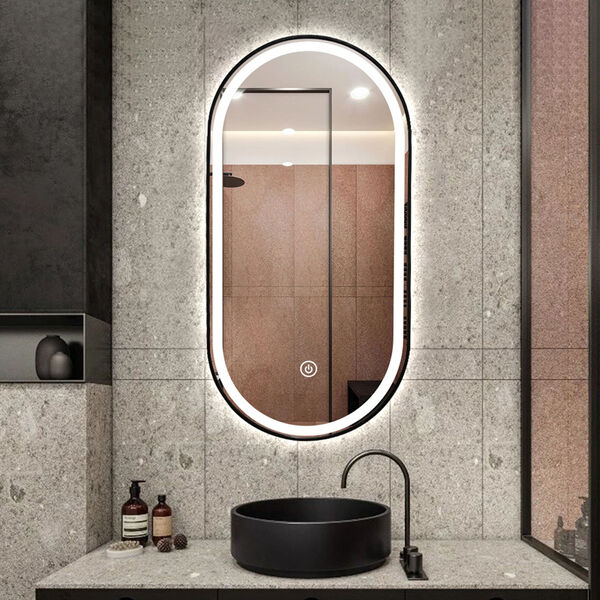 Khristy Black 24 x 40-Inch Framed Oval LED Bathroom Mirror, image 6