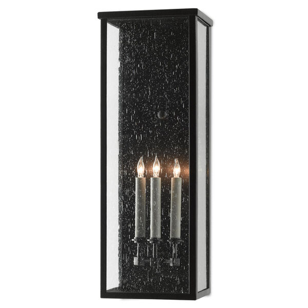 Tanzy Midnight Three-Light Outdoor Wall Sconce with Seeded Glass, image 1