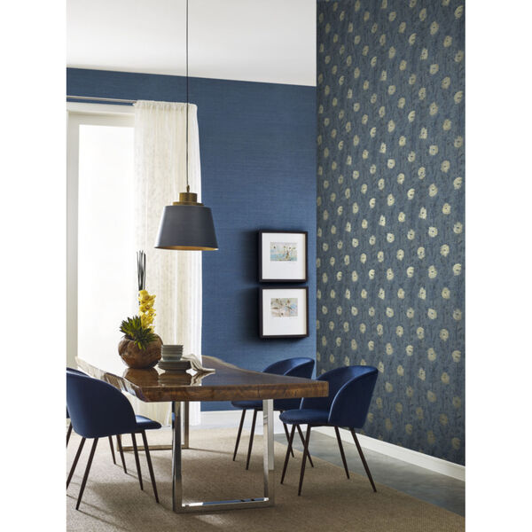 Ronald Redding Tea Garden Blue and Gold French Marigold Wallpaper, image 1