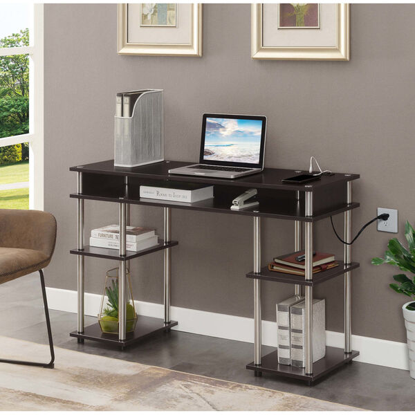 Designs2Go Espresso Office Desk with Charging Station, image 1