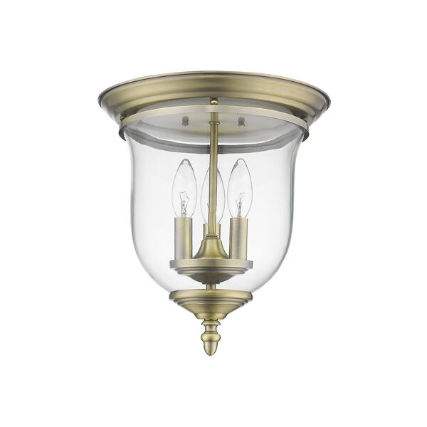 Legacy Antique Brass Hand Blown Clear Glass Three Light Ceiling Mount, image 2