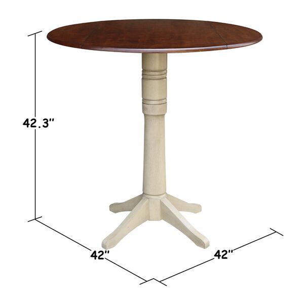 Antiqued Almond and Espresso 42-Inch High Round Dual Drop Leaf Pedestal Dining Table, image 5