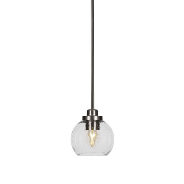 Odyssey Brushed Nickel Six-Inch One-Light Mini Pendant with Clear Bubble Glass Shade, image 1
