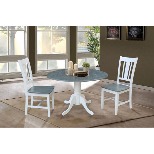 San Remo White and Heather Gray 42-Inch Dual Drop leaf Table with Side Chairs, Three-Piece, image 2