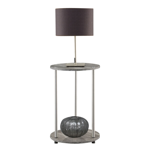 Design2Go Faux Gray Marble and Chrome Two-Tier Round End Table, image 3