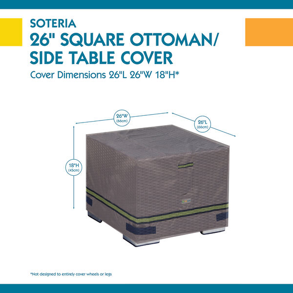 Soteria Grey RainProof 26 In. Square Patio Ottoman or Side Table Cover, image 3