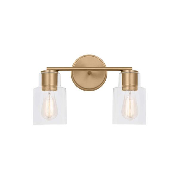 Sayward Satin Brass Two-Light Bath Sconce with Clear Glass by Drew and Jonathan, image 1