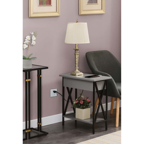 Tucson Gray Black Flip Top End Table with Charging Station and Shelf, image 2