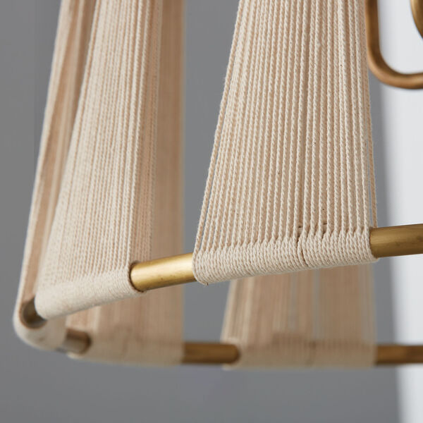 Bianca Bleached Natural Rope and Patinaed Brass Four-Light Pinch Pleat Gathered Tapered String Foyer, image 5