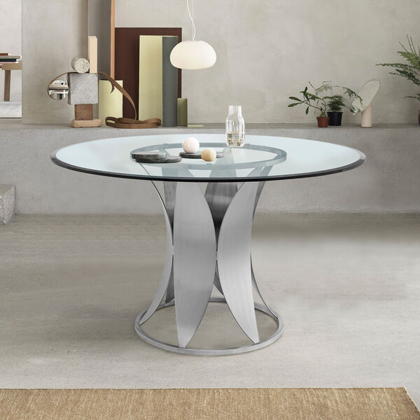 Petal Brushed Stainless Steel Dining Table, image 6
