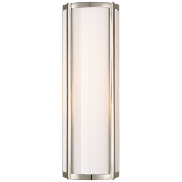 Basil Small Linear Sconce in Polished Nickel with White Glass by Alexa Hampton, image 1