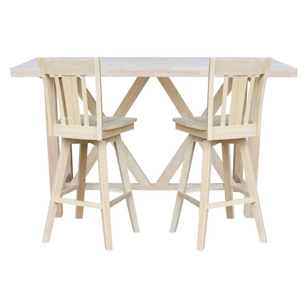Natural Bar Height Table With Two Splat Back Swivel Bar Stool, Three-Piece, image 2