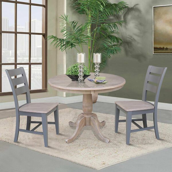 Parawood II Washed Gray Clay Taupe 36-Inch  Round Top Pedestal Table with Two Chairs, image 2
