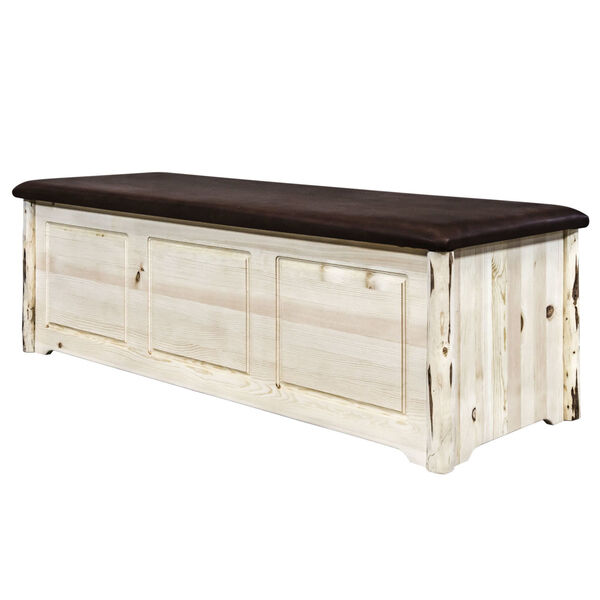 Montana Clear Lacquer Large Blanket Chest with Saddle Upholstery, image 3