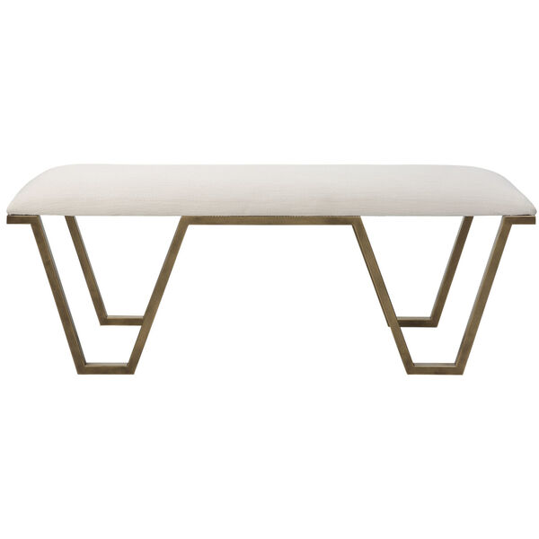 Farrah Antique Gold and White Geometric Bench, image 1