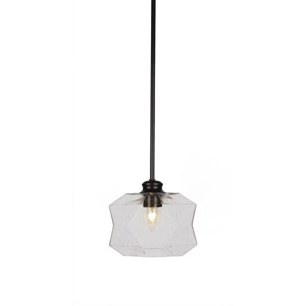 Rocklin Matte Black One-Light 8-Inch Stem Hung Mini Pendant with Clear Bubble Glass, image 1