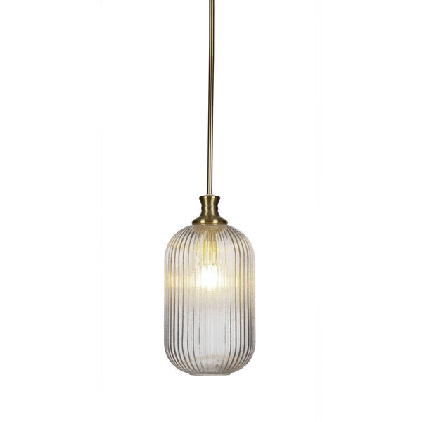 Carina New Age Brass Eight-Inch One-Light Stem Hung Mini Pendant with Micro Bubble Ribbed Glass Shade, image 1