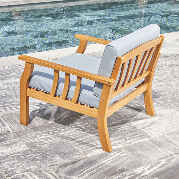 Kapalua Oil-Rubbed Honey Nautical Curve Eucalyptus Wooden Outdoor Sofa Chair with Cushion, image 4