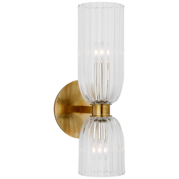Asalea 16-Inch Double Bath Sconce in Hand-Rubbed Antique Brass with Clear Glass by AERIN, image 1
