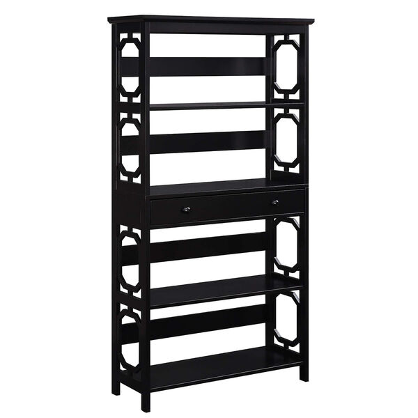 Omega Black 5 Tier Bookcase with Drawer, image 2