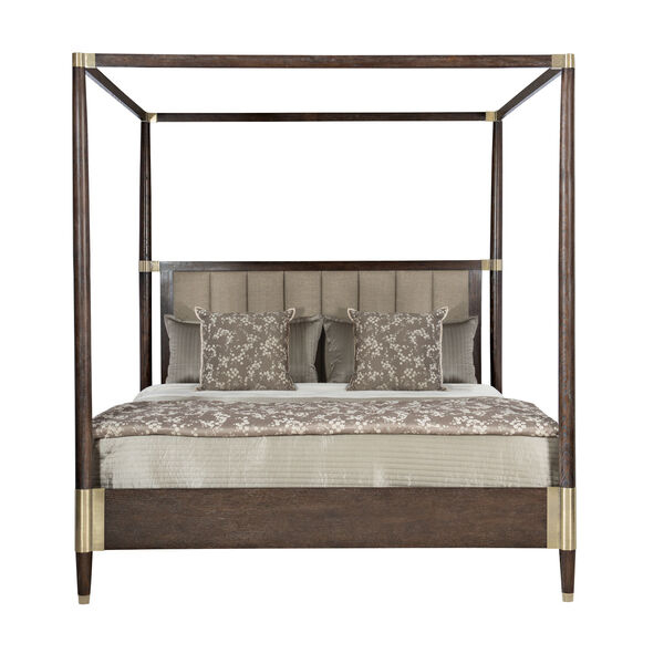 Clarendon Arabica and Burnished Brass White Oak Veneers, Fabric and Metal 66-Inch Bed, image 1