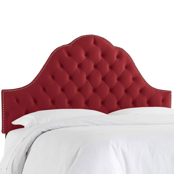 Twin Velvet Berry 41-Inch Nail Button Tufted Arch Headboard, image 1