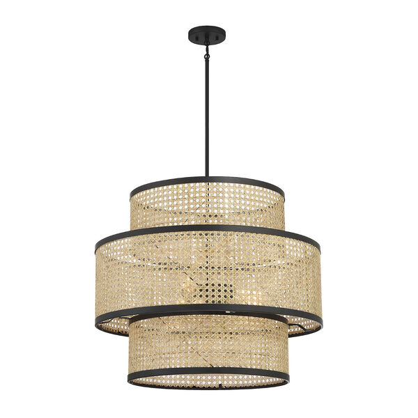 Lowry Natural Cane and Matte Black Three-Light Pendant, image 3