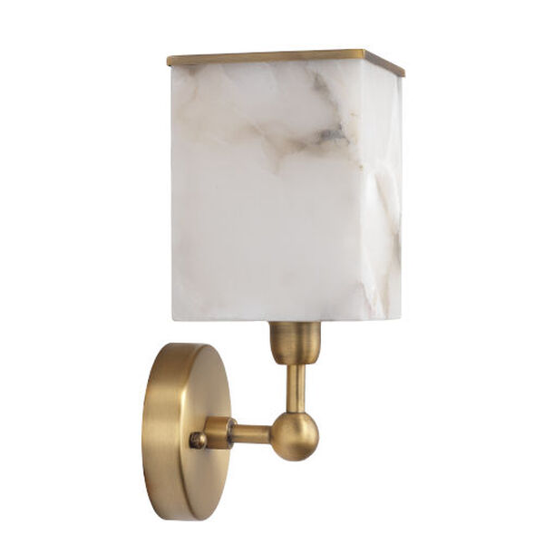 Ghost White Alabaster Antique Brass Metal One-Light Axis Wall Sconce, image 4