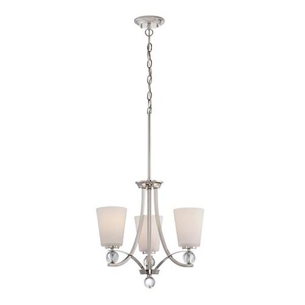 Connie Polished Nickel Three-Light Chandelier with Satin White Glass, image 1
